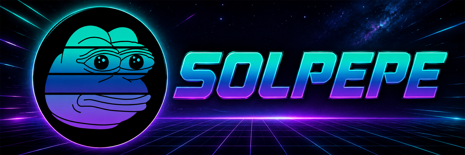 SolPepe — Pepe frog with Solana gradient colors on a synthwave grid